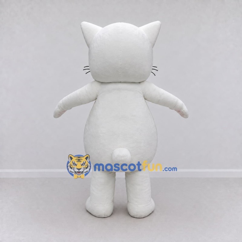 Custom White Cat with Bell Mascot Costume Adult Full Body Suit for Pet Events Custom White Cat with Bell Mascot Costume Adult Full Body Suit for Pet Events