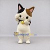 Custom White Black and Brown Calico Cat with Bell Mascot Costume Adult Full Body Suit for Store Openings Custom White Black and Brown Calico Cat with Bell Mascot Costume Adult Full Body Suit for Store Openings