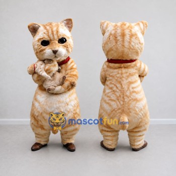 Custom Orange and Cream Tabby Cat with Kitten Mascot Costume Adult Full Body Suit for Pet Events