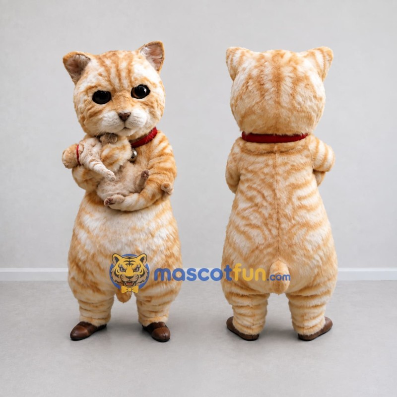 Custom Orange and Cream Tabby Cat with Kitten Mascot Costume Adult Full Body Suit for Pet Events Custom Orange and Cream Tabby Cat with Kitten Mascot Costume Adult Full Body Suit for Pet Events