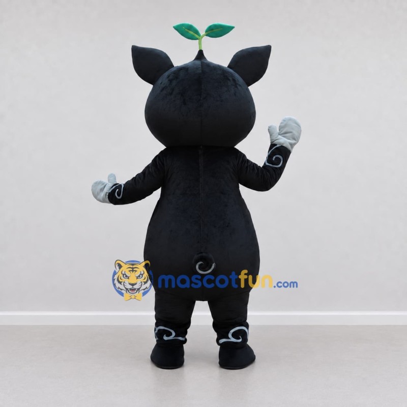 Custom Black and Gray Pig with Leaf Sprout Mascot Costume Adult Full Body Suit for Farm Events Custom Black and Gray Pig with Leaf Sprout Mascot Costume Adult Full Body Suit for Farm Events