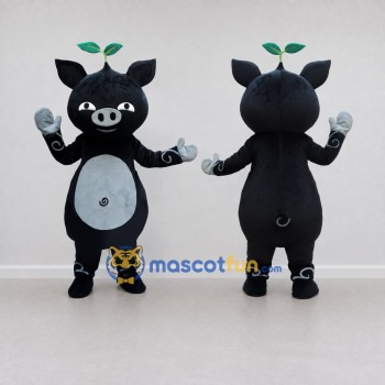 Custom Black and Gray Pig with Leaf Sprout Mascot Costume Adult Full Body Suit for Farm Events