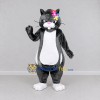 Custom Dark Gray and White Cat with Flowers Mascot Costume Adult Full Body Suit for Children's Parties