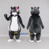 Custom Dark Gray and White Cat with Flowers Mascot Costume Adult Full Body Suit for Children's Parties