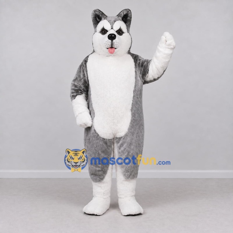 Custom Gray and White Husky Dog Mascot Costume Adult Full Body Suit for Pet Events