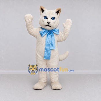 Custom White and Blue Cat with Bow Tie Mascot Costume Adult Full Body Suit for Pet Events Custom White and Blue Cat with Bow Tie Mascot Costume Adult Full Body Suit for Pet Events
