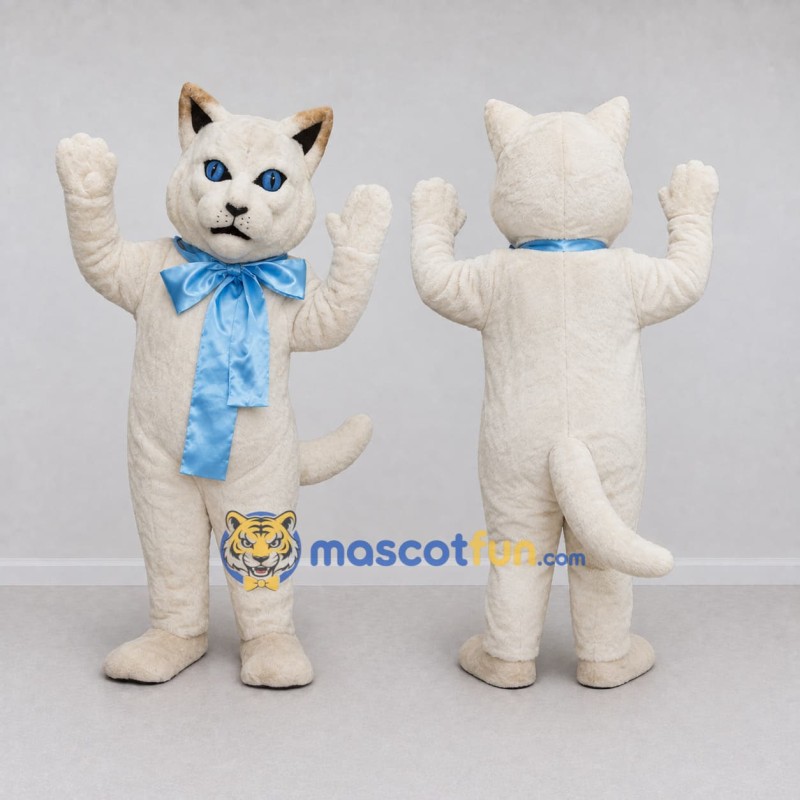 Custom White and Blue Cat with Bow Tie Mascot Costume Adult Full Body Suit for Pet Events Custom White and Blue Cat with Bow Tie Mascot Costume Adult Full Body Suit for Pet Events