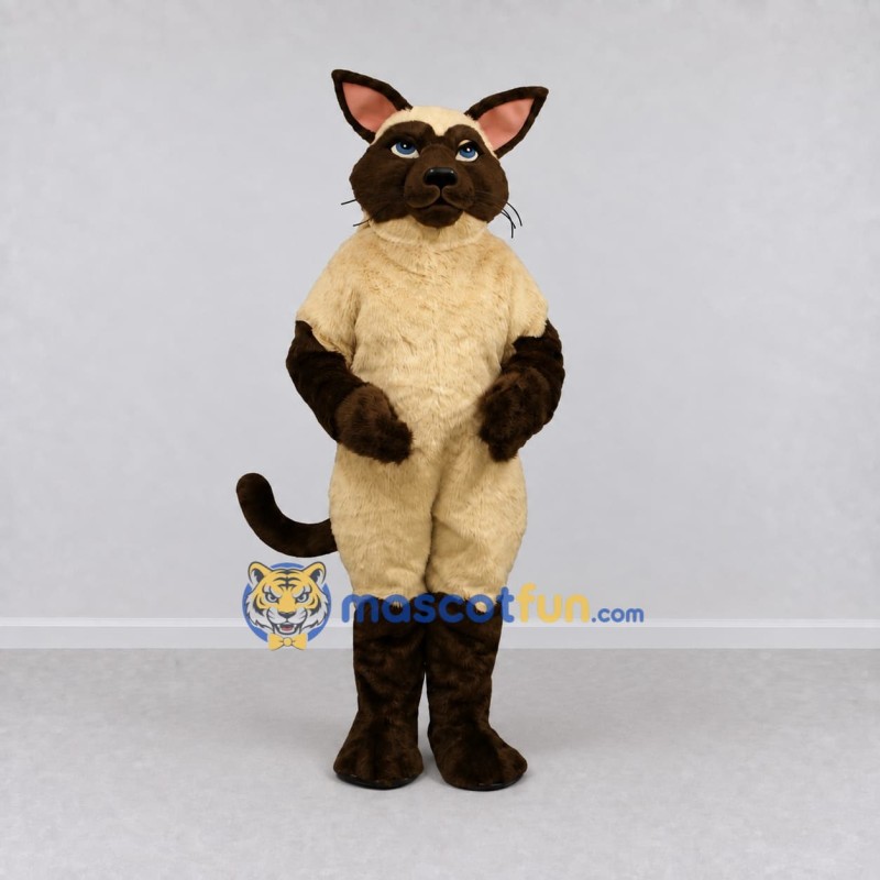 Custom Cream and Brown Siamese Cat Mascot Costume Adult Full Body Suit for Pet Events