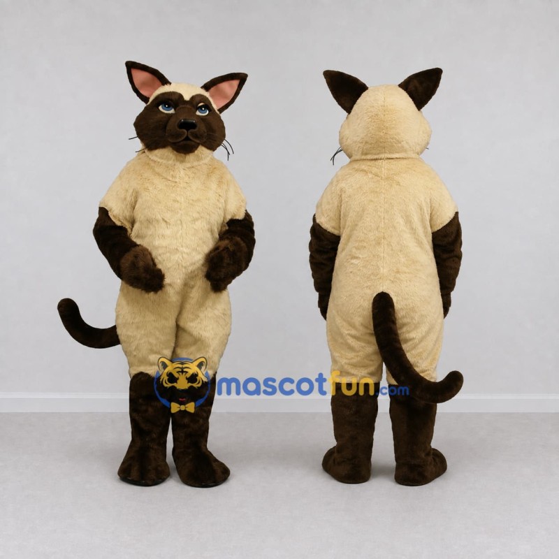 Custom Cream and Brown Siamese Cat Mascot Costume Adult Full Body Suit for Pet Events