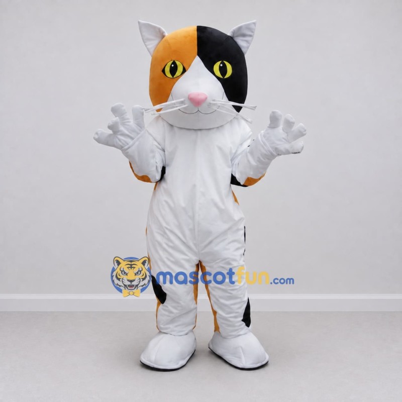 Custom White Orange and Black Calico Cat Mascot Costume Adult Full Body Suit for Pet Events Custom White Orange and Black Calico Cat Mascot Costume Adult Full Body Suit for Pet Events