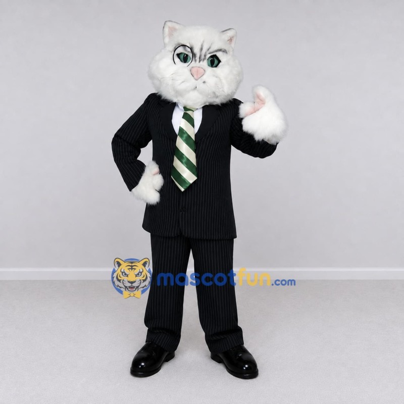 Custom White and Black Cat in Business Suit Mascot Costume Adult Full Body Suit for Corporate Events Custom White and Black Cat in Business Suit Mascot Costume Adult Full Body Suit for Corporate Events
