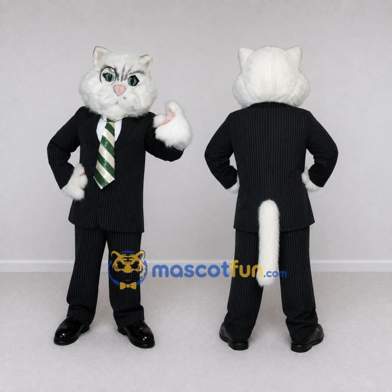 Custom White and Black Cat in Business Suit Mascot Costume Adult Full Body Suit for Corporate Events Custom White and Black Cat in Business Suit Mascot Costume Adult Full Body Suit for Corporate Events