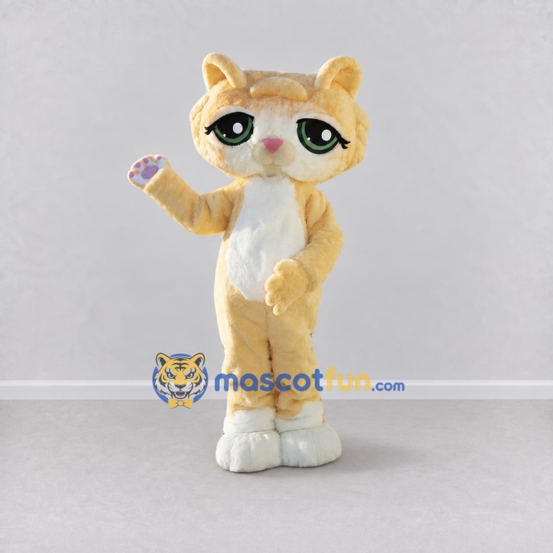 Custom Golden Yellow and White Cat Mascot Costume Adult Full Body Suit for Pet Events