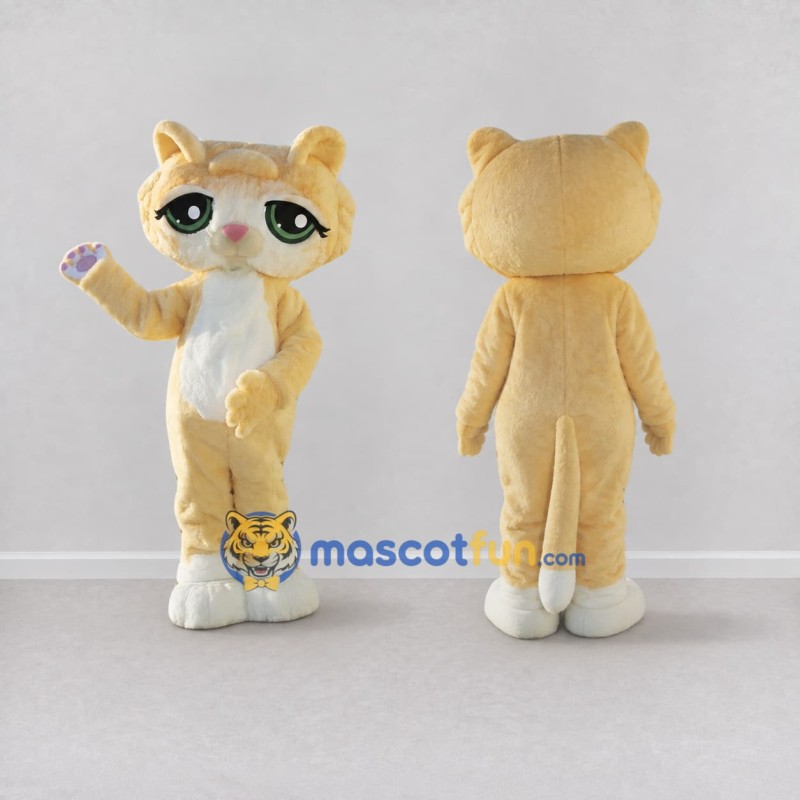 Custom Golden Yellow and White Cat Mascot Costume Adult Full Body Suit for Pet Events