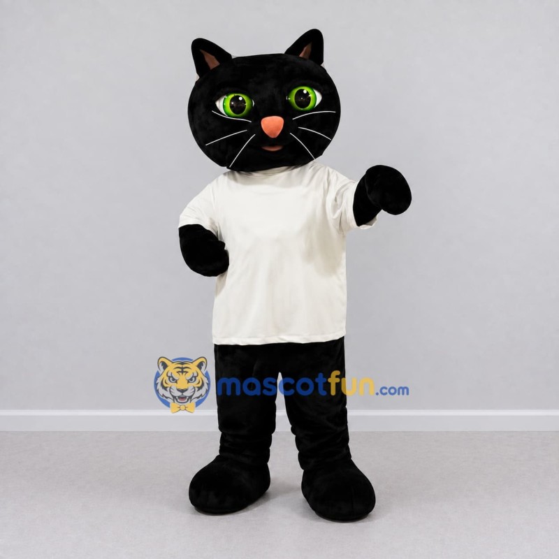 Custom Black and White Cat in T-Shirt Mascot Costume Adult Full Body Suit for School Events Custom Black and White Cat in T-Shirt Mascot Costume Adult Full Body Suit for School Events
