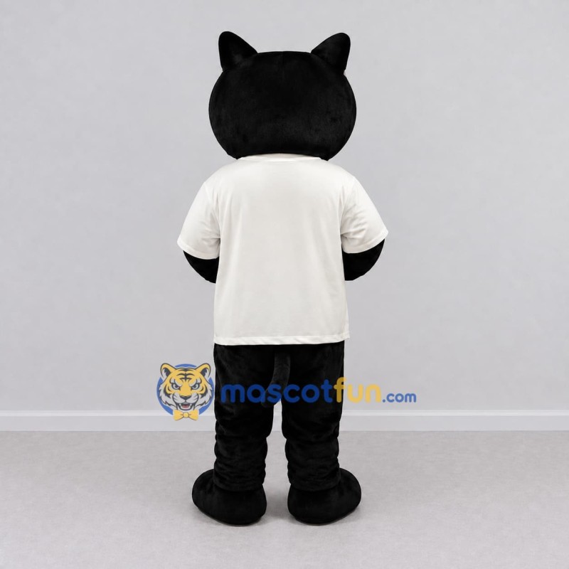 Custom Black and White Cat in T-Shirt Mascot Costume Adult Full Body Suit for School Events Custom Black and White Cat in T-Shirt Mascot Costume Adult Full Body Suit for School Events
