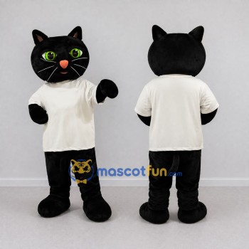 Custom Black and White Cat in T-Shirt Mascot Costume Adult Full Body Suit for School Events