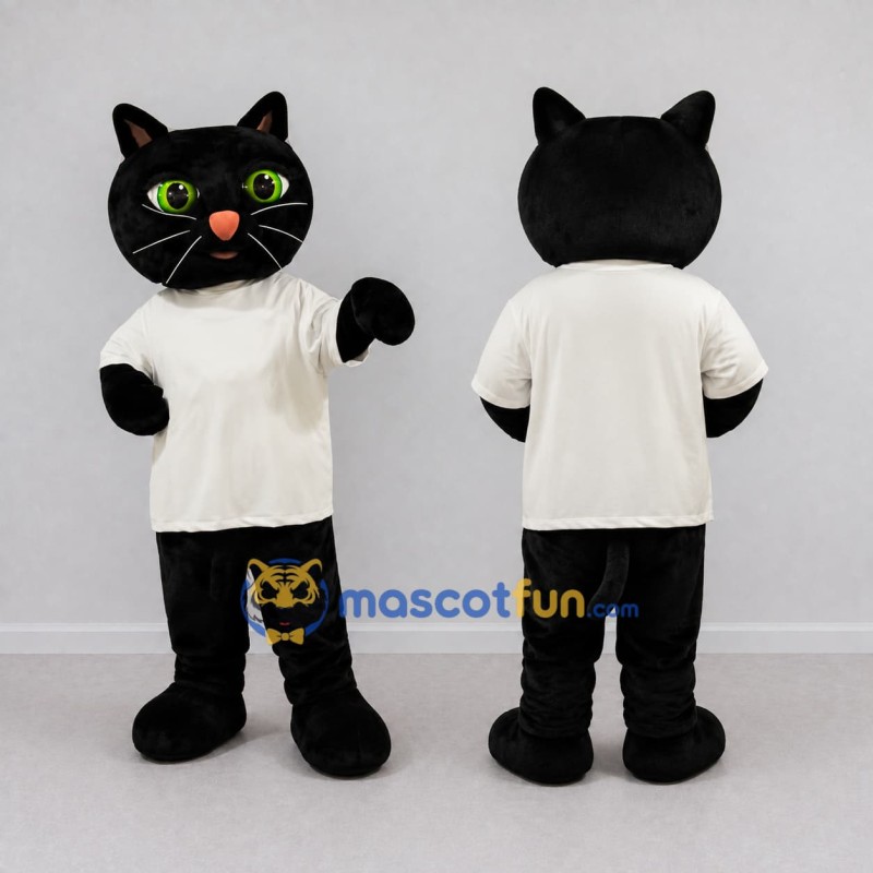 Custom Black and White Cat in T-Shirt Mascot Costume Adult Full Body Suit for School Events Custom Black and White Cat in T-Shirt Mascot Costume Adult Full Body Suit for School Events