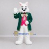 Custom White and Green Cat in Coat Mascot Costume Adult Full Body Suit for Themed Parties Custom White and Green Cat in Coat Mascot Costume Adult Full Body Suit for Themed Parties