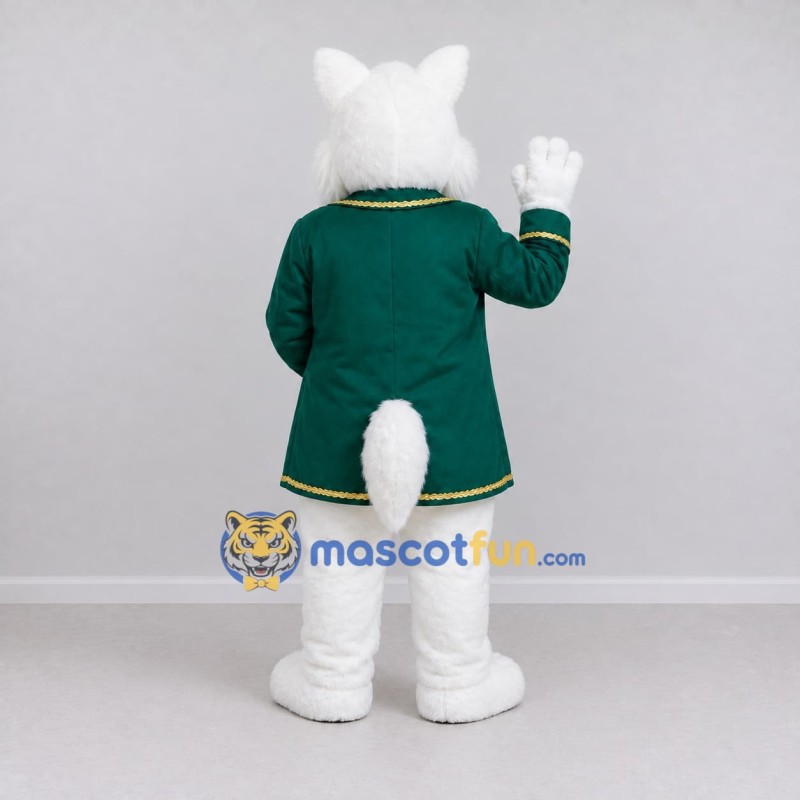 Custom White and Green Cat in Coat Mascot Costume Adult Full Body Suit for Themed Parties Custom White and Green Cat in Coat Mascot Costume Adult Full Body Suit for Themed Parties