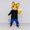 Custom Yellow Black and Blue Spotted Cat in T-Shirt Mascot Costume Adult Full Body Suit for School Events Custom Yellow Black and Blue Spotted Cat in T-Shirt Mascot Costume Adult Full Body Suit for School Events
