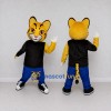 Custom Yellow Black and Blue Spotted Cat in T-Shirt Mascot Costume Adult Full Body Suit for School Events