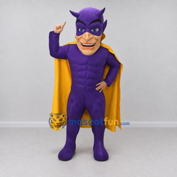 Custom Purple and Yellow Masked Superhero Mascot Costume Adult Full Body Suit for Themed Parties Custom Purple and Yellow Masked Superhero Mascot Costume Adult Full Body Suit for Themed Parties