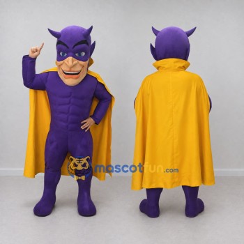 Custom Purple and Yellow Masked Superhero Mascot Costume Adult Full Body Suit for Themed Parties