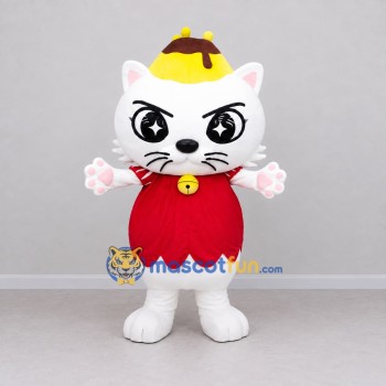 Custom White and Red Cat in Dress Mascot Costume Adult Full Body Suit for Children's Parties