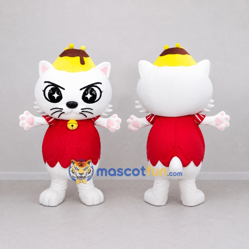 Custom White and Red Cat in Dress Mascot Costume Adult Full Body Suit for Children's Parties Custom White and Red Cat in Dress Mascot Costume Adult Full Body Suit for Children's Parties