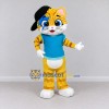 Custom Yellow and Turquoise Tabby Cat in T-Shirt Mascot Costume Adult Full Body Suit for School Events Custom Yellow and Turquoise Tabby Cat in T-Shirt Mascot Costume Adult Full Body Suit for School Events