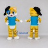 Custom Yellow and Turquoise Tabby Cat in T-Shirt Mascot Costume Adult Full Body Suit for School Events Custom Yellow and Turquoise Tabby Cat in T-Shirt Mascot Costume Adult Full Body Suit for School Events