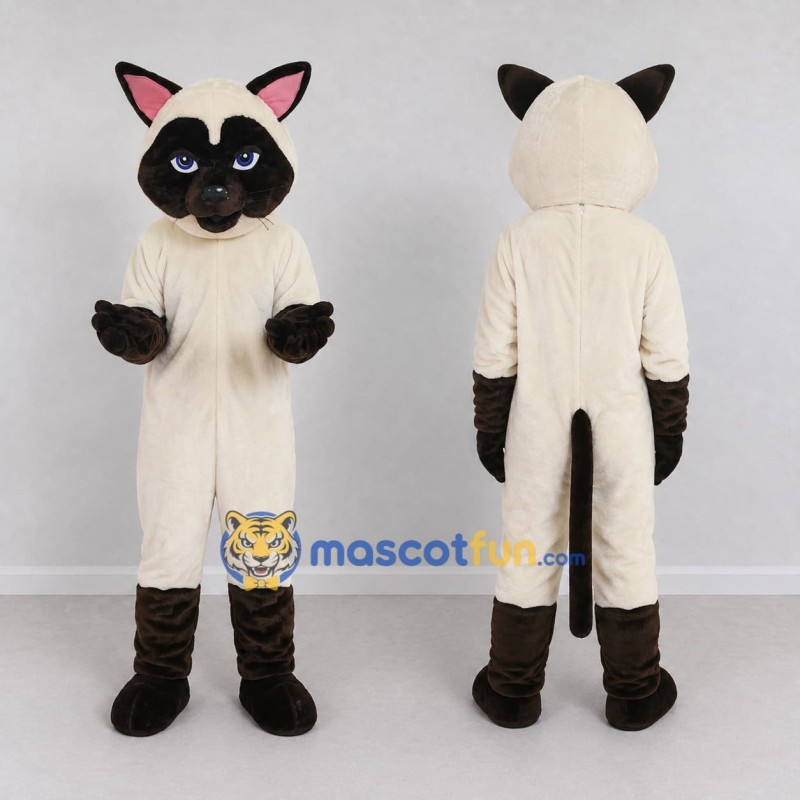 Custom Cream and Brown Siamese Cat Mascot Costume Adult Full Body Suit for Pet Events