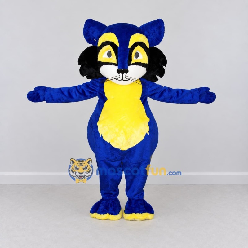 Custom Blue and Yellow Cat Mascot Costume Adult Full Body Suit for Children's Parties