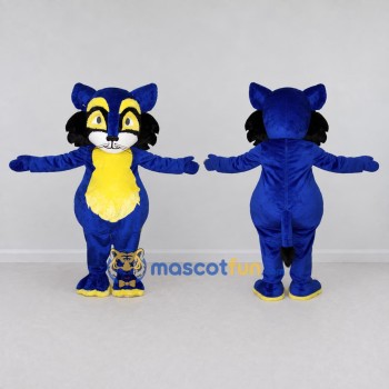 Custom Blue and Yellow Cat Mascot Costume Adult Full Body Suit for Children's Parties
