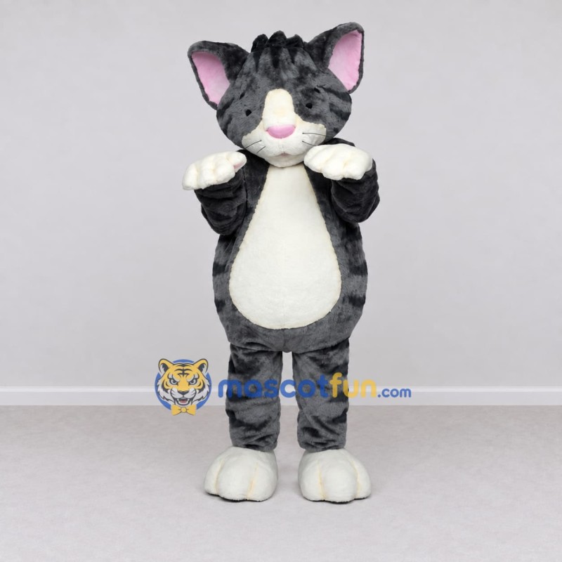Custom Gray Black and White Tabby Cat Mascot Costume Adult Full Body Suit for Pet Events Custom Gray Black and White Tabby Cat Mascot Costume Adult Full Body Suit for Pet Events
