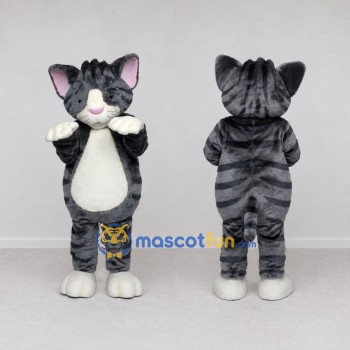 Custom Gray Black and White Tabby Cat Mascot Costume Adult Full Body Suit for Pet Events