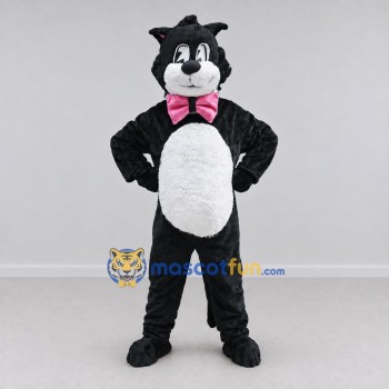 Custom Black White and Pink Cat with Bow Tie Mascot Costume Adult Full Body Suit for Pet Events
