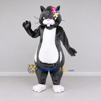 Custom Dark Gray and White Cat with Flowers Mascot Costume Adult Full Body Suit for Children's Parties Custom Dark Gray and White Cat with Flowers Mascot Costume Adult Full Body Suit for Children's Parties