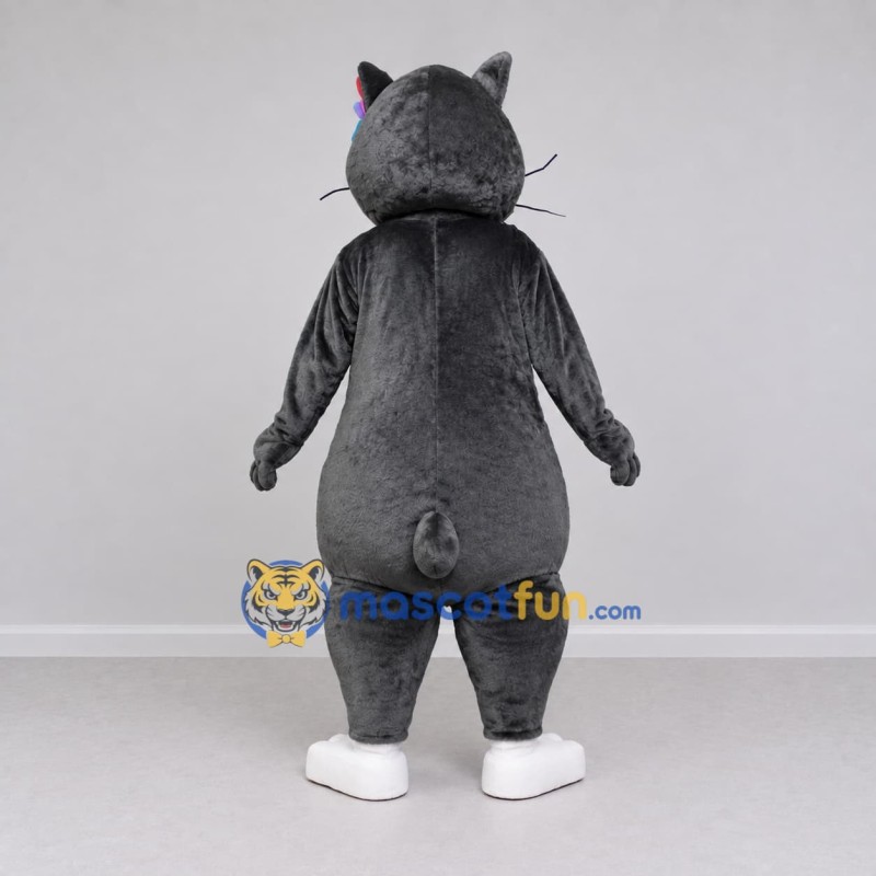 Custom Dark Gray and White Cat with Flowers Mascot Costume Adult Full Body Suit for Children's Parties