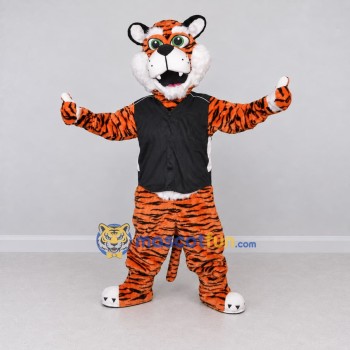 Custom Orange and Black Tiger in T-Shirt Mascot Costume Adult Full Body Suit for Sports Events