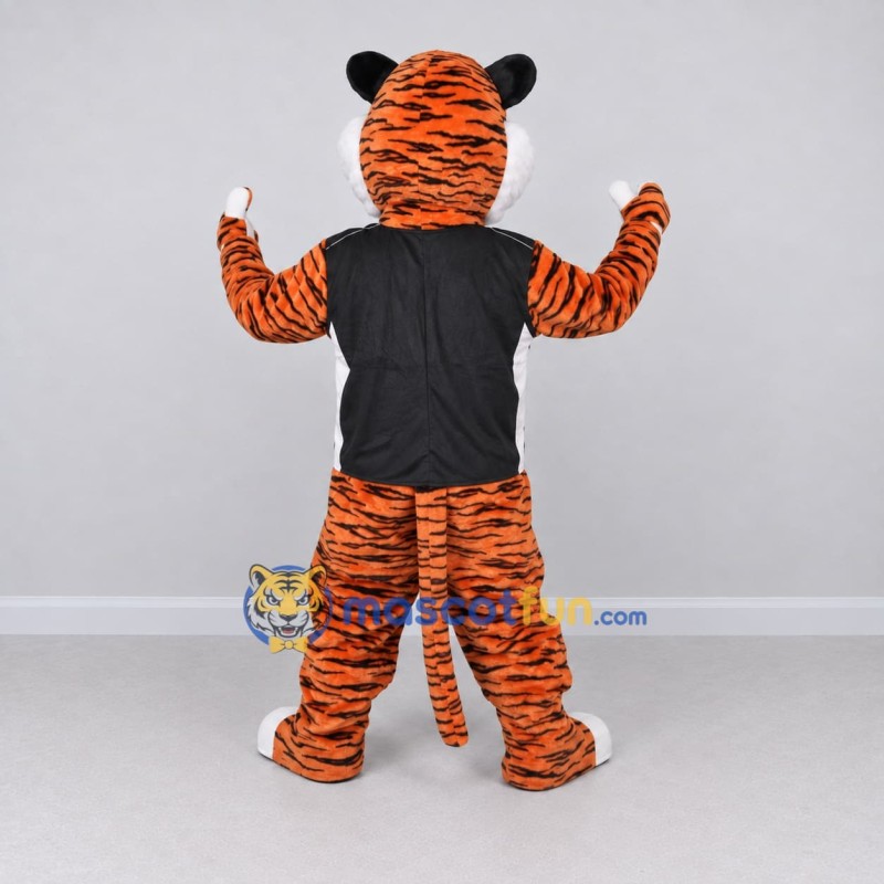 Custom Orange and Black Tiger in T-Shirt Mascot Costume Adult Full Body Suit for Sports Events Custom Orange and Black Tiger in T-Shirt Mascot Costume Adult Full Body Suit for Sports Events