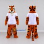 Custom Orange Black and White Tiger in T-Shirt Mascot Costume Adult Full Body Suit for Sports Events