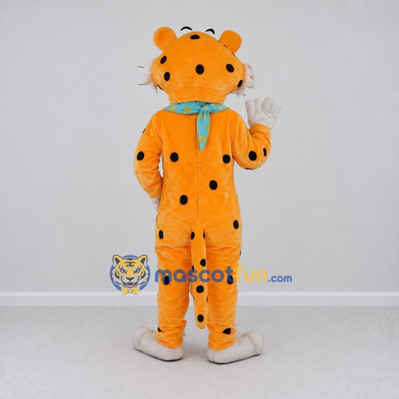 Custom Yellow and Turquoise Spotted Cat with Bandana Mascot Costume Adult Full Body Suit for Wildlife Events Custom Yellow and Turquoise Spotted Cat with Bandana Mascot Costume Adult Full Body Suit for Wildlife Events