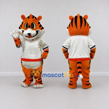 Custom Orange Black and White Tiger in T-Shirt Mascot Costume Adult Full Body Suit for Sports Events