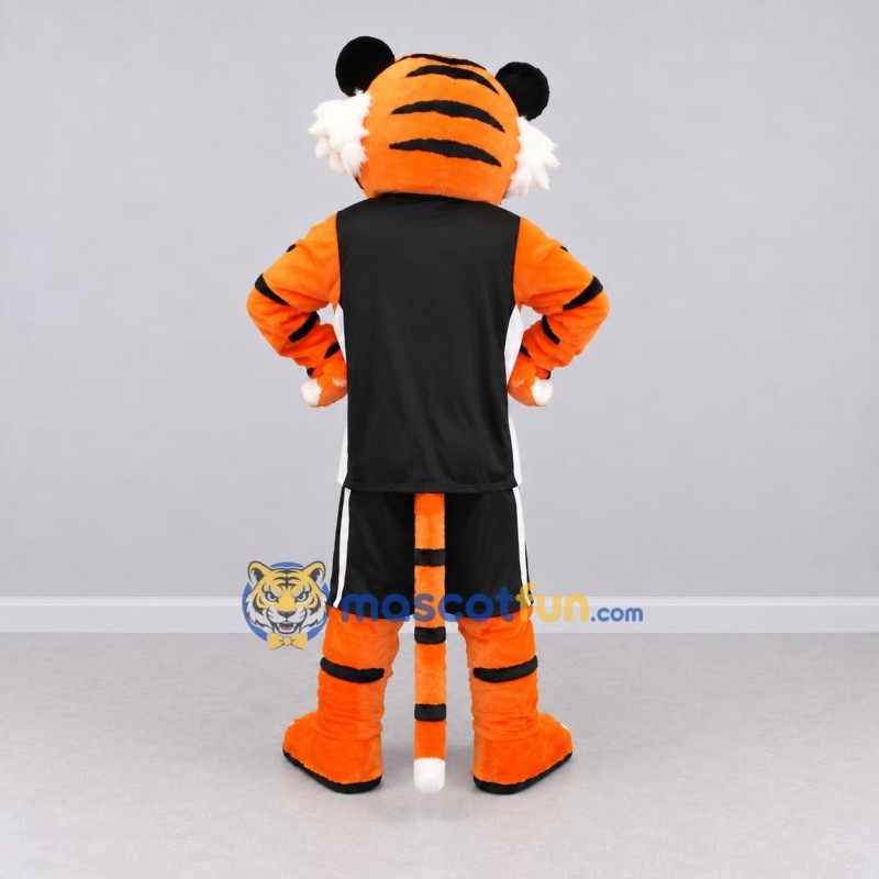 Custom Orange and Black Tiger in Sportswear Mascot Costume Adult Full Body Suit for Sports Events Custom Orange and Black Tiger in Sportswear Mascot Costume Adult Full Body Suit for Sports Events