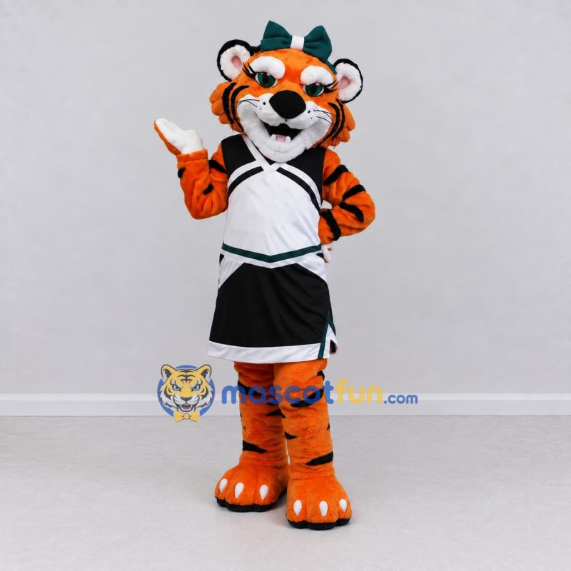 Custom Orange Black and White Tiger Cheerleader Mascot Costume Adult Full Body Suit for Sports Events Custom Orange Black and White Tiger Cheerleader Mascot Costume Adult Full Body Suit for Sports Events
