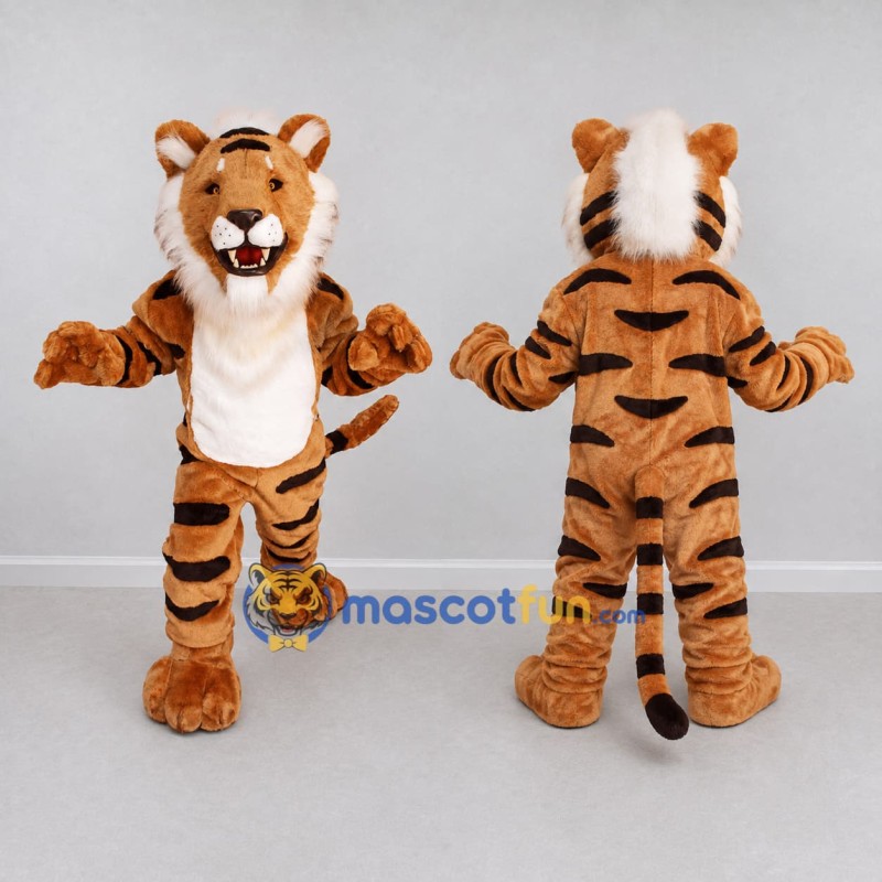 Custom Brown Black and White Tiger Mascot Costume Adult Full Body Suit for Wildlife Events