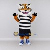 Custom Orange Black and White Tiger in Striped T-Shirt Mascot Costume Adult Full Body Suit for Sports Events Custom Orange Black and White Tiger in Striped T-Shirt Mascot Costume Adult Full Body Suit for Sports Events