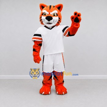 Custom Orange Black and White Tiger in Sportswear Mascot Costume Adult Full Body Suit for Sports Events Custom Orange Black and White Tiger in Sportswear Mascot Costume Adult Full Body Suit for Sports Events